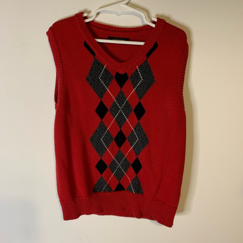 Boys Red Argyle Sweater Vest